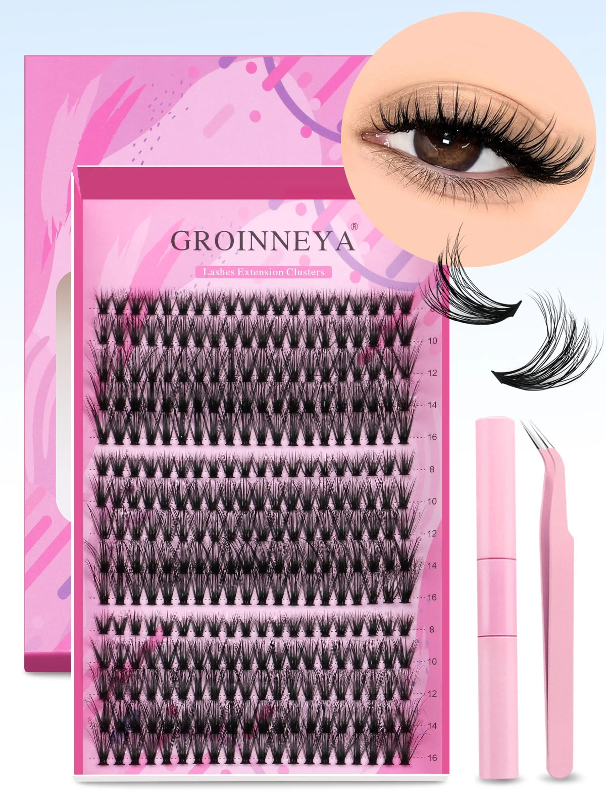 Pretty Pop DIY Lash Kit – Full Set with Bond & Seal, Natural Cluster Lashes (Mix Lengths, At-Home Extensions)