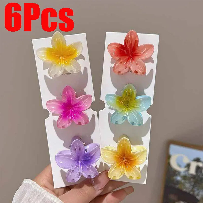 6Pcs Hawaiian Gradient Hair Clips Flower