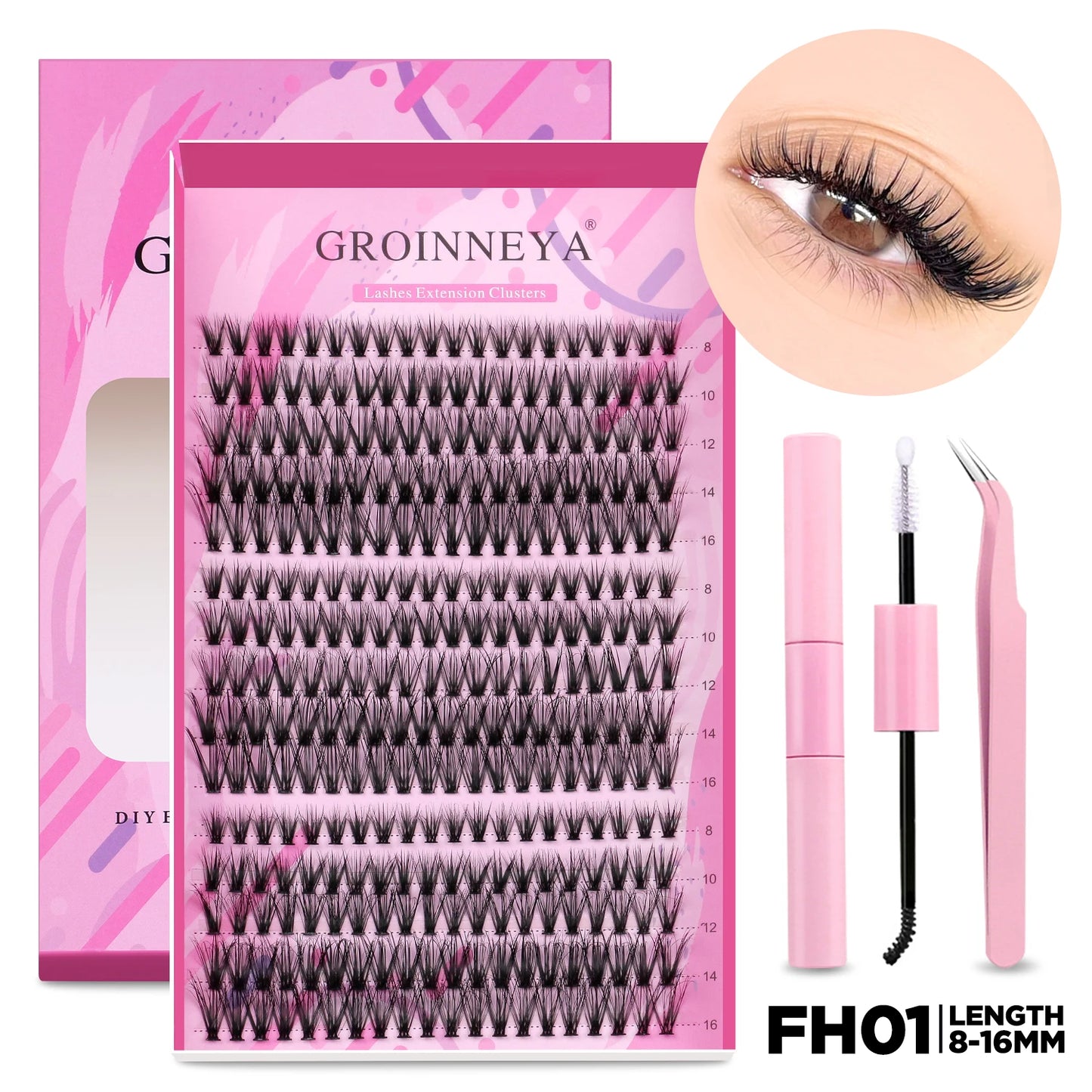 Pretty Pop DIY Lash Kit – Full Set with Bond & Seal, Natural Cluster Lashes (Mix Lengths, At-Home Extensions)