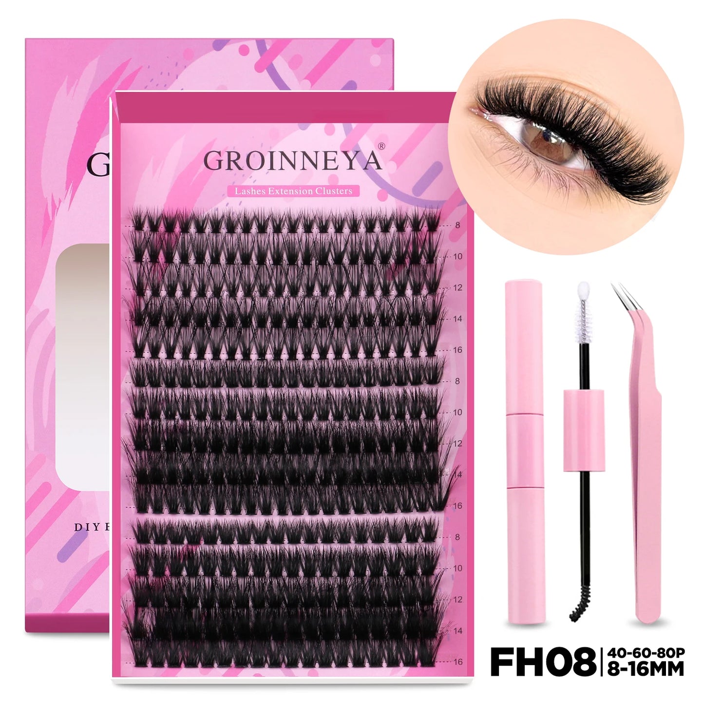 Pretty Pop DIY Lash Kit – Full Set with Bond & Seal, Natural Cluster Lashes (Mix Lengths, At-Home Extensions)