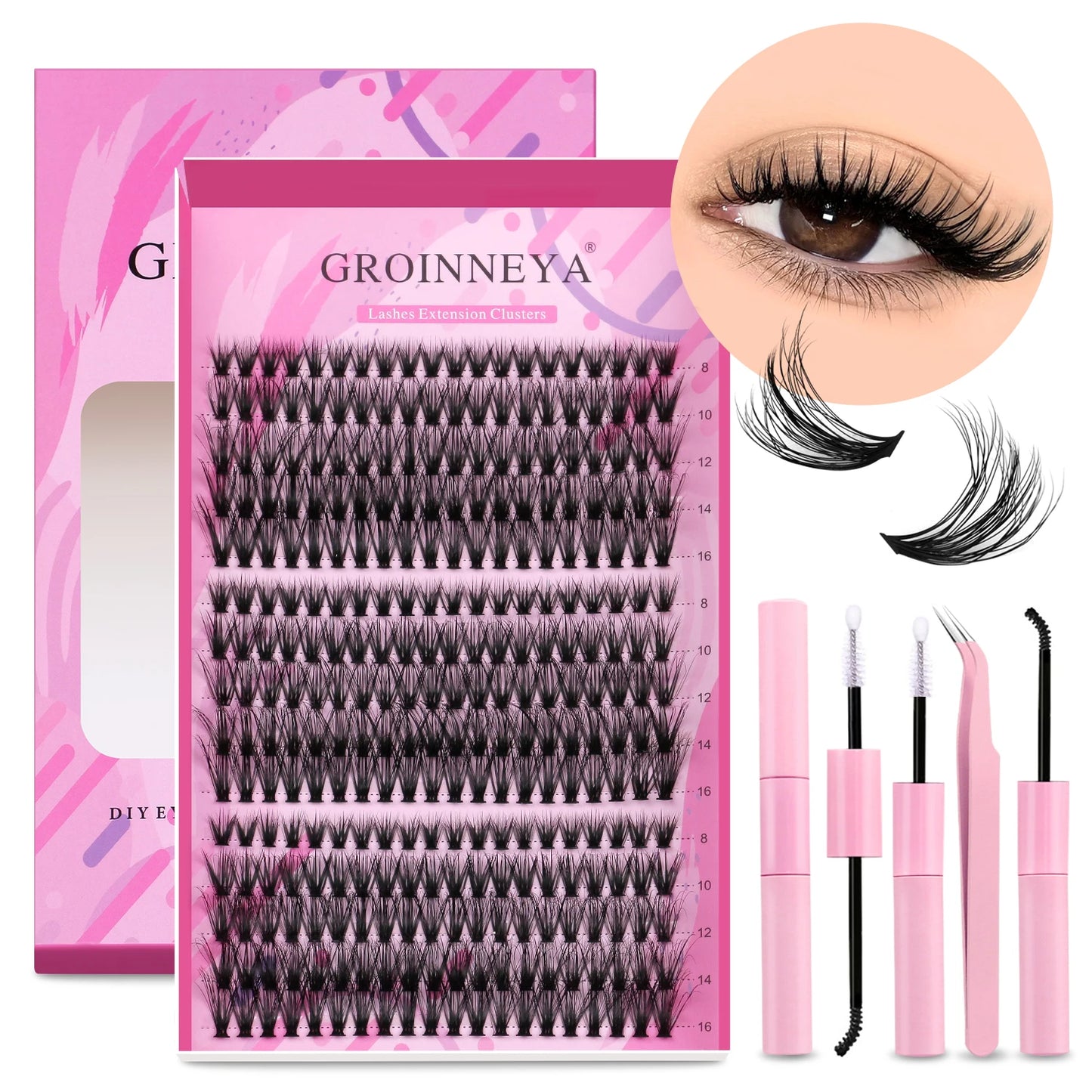 Pretty Pop DIY Lash Kit – Full Set with Bond & Seal, Natural Cluster Lashes (Mix Lengths, At-Home Extensions)