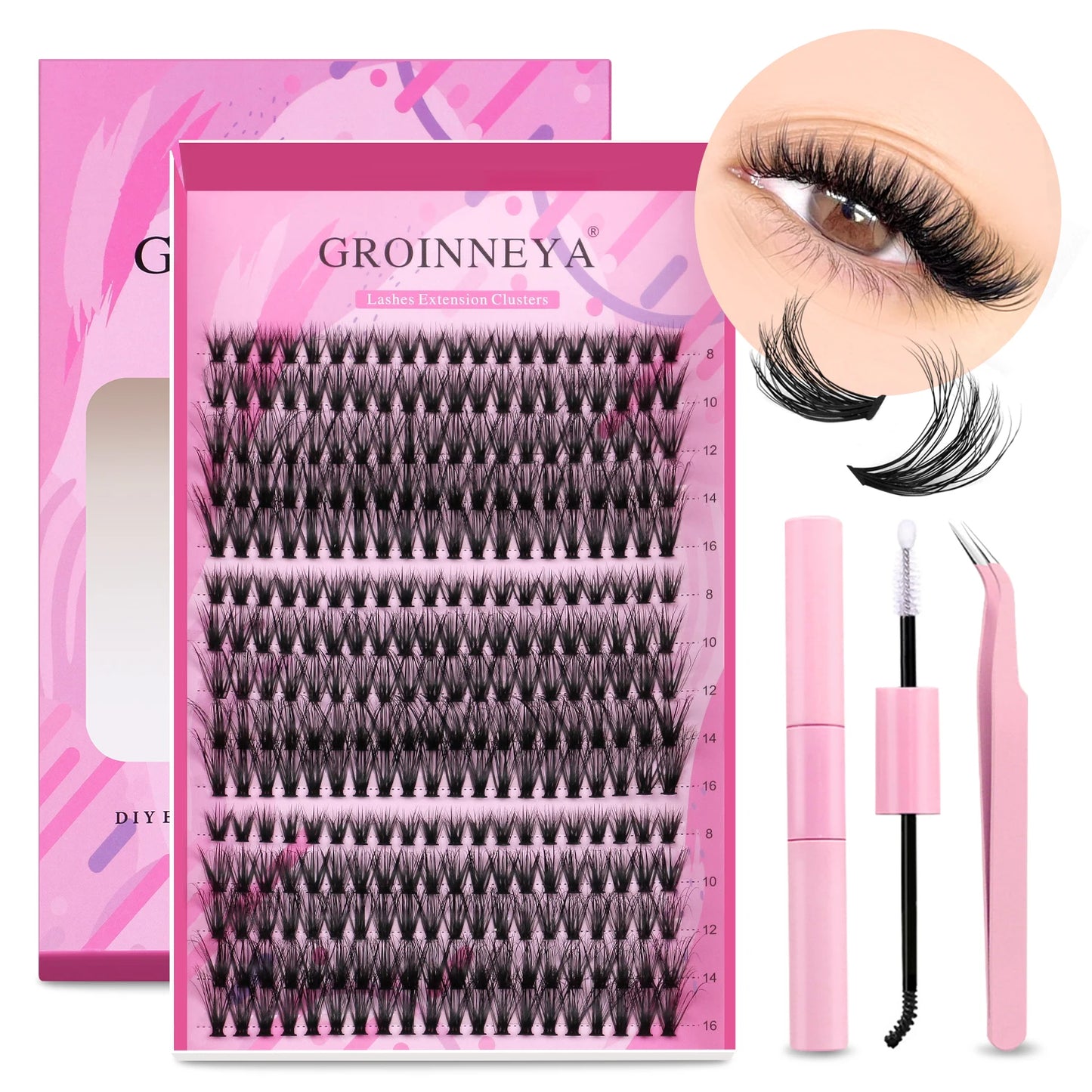 Pretty Pop DIY Lash Kit – Full Set with Bond & Seal, Natural Cluster Lashes (Mix Lengths, At-Home Extensions)