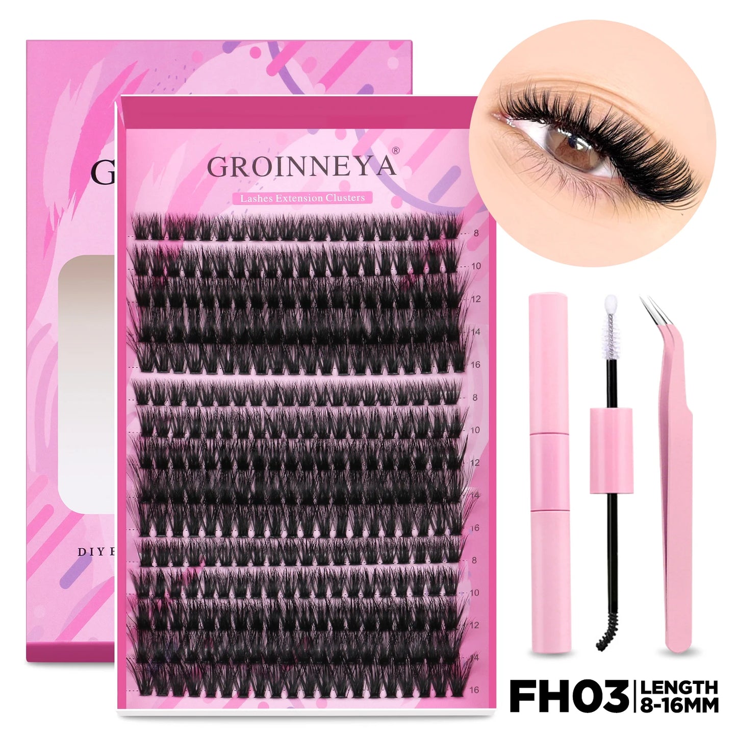 Pretty Pop DIY Lash Kit – Full Set with Bond & Seal, Natural Cluster Lashes (Mix Lengths, At-Home Extensions)