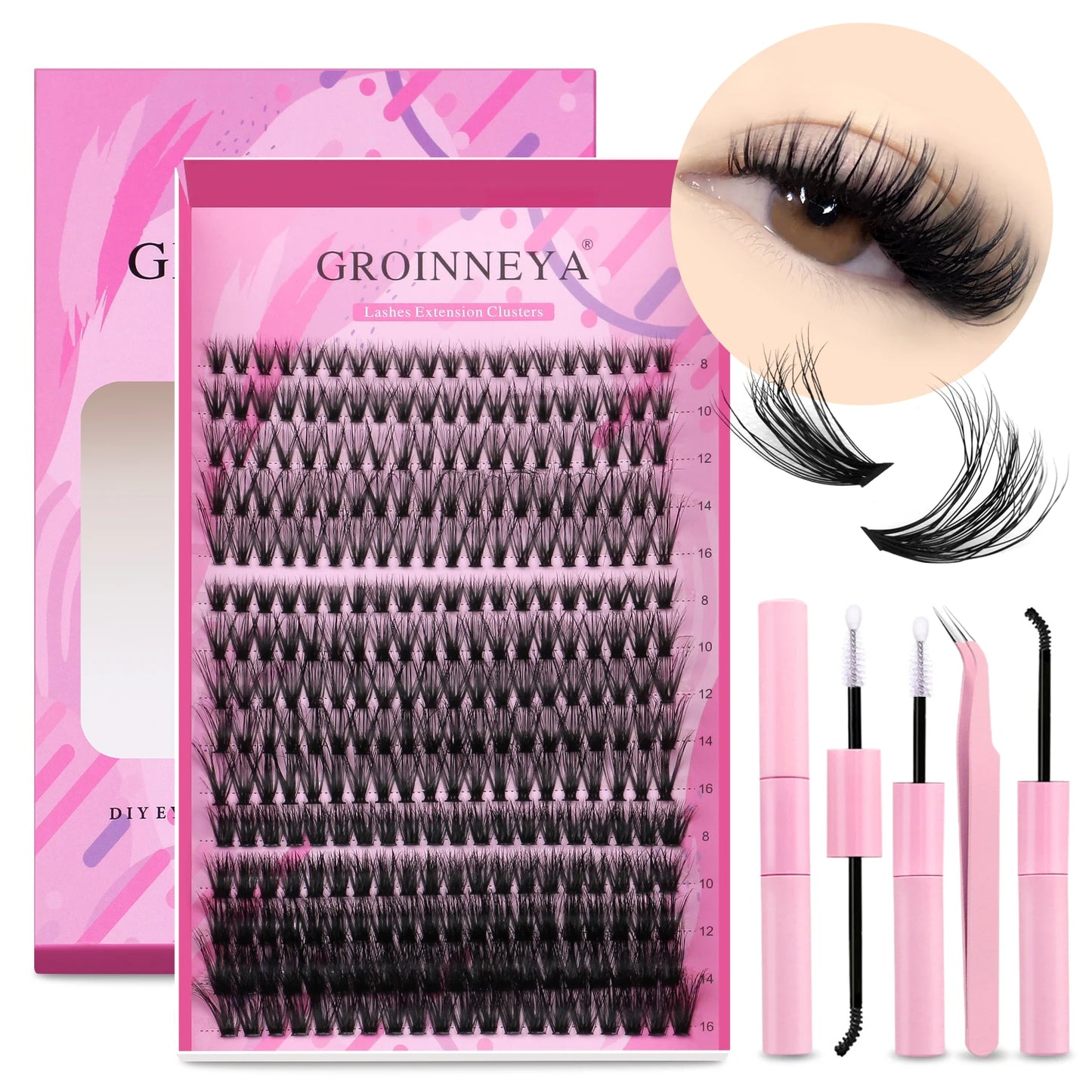 Pretty Pop DIY Lash Kit – Full Set with Bond & Seal, Natural Cluster Lashes (Mix Lengths, At-Home Extensions)