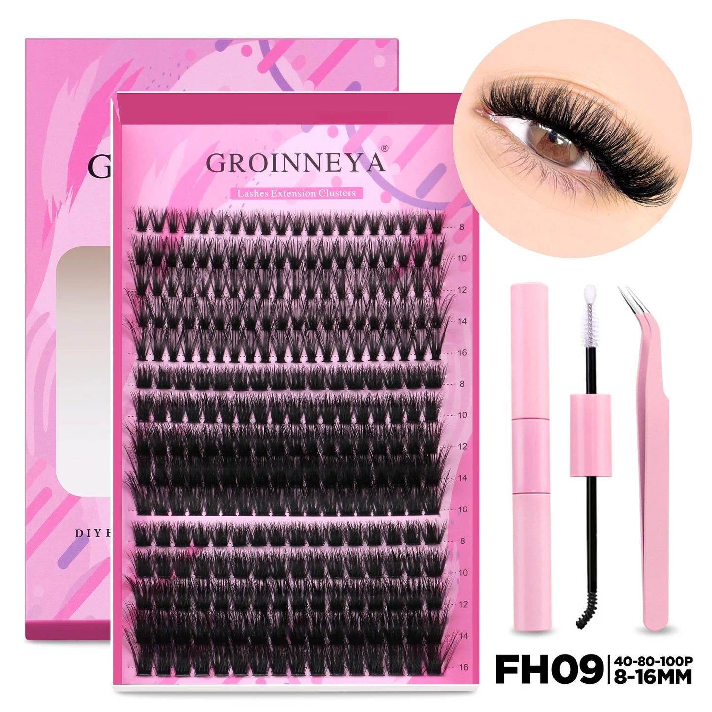 Pretty Pop DIY Lash Kit – Full Set with Bond & Seal, Natural Cluster Lashes (Mix Lengths, At-Home Extensions)
