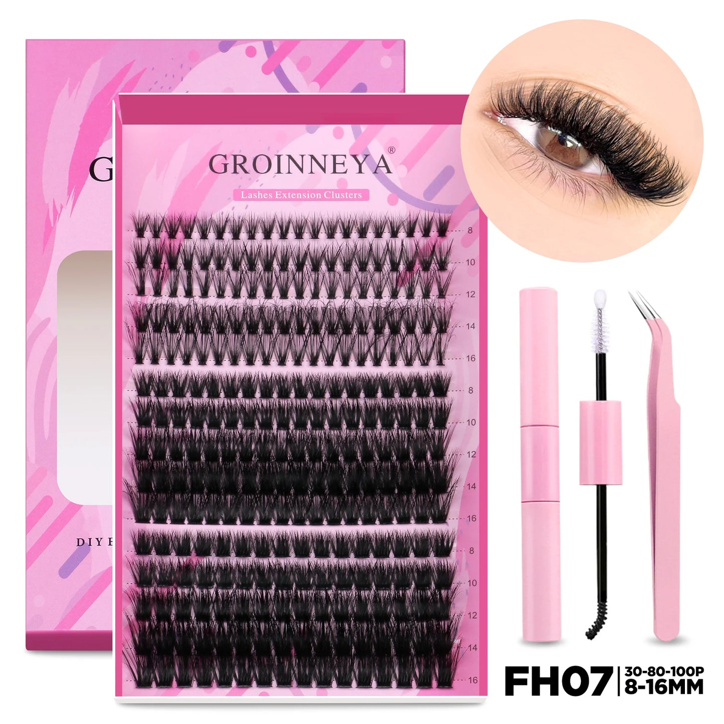 Pretty Pop DIY Lash Kit – Full Set with Bond & Seal, Natural Cluster Lashes (Mix Lengths, At-Home Extensions)