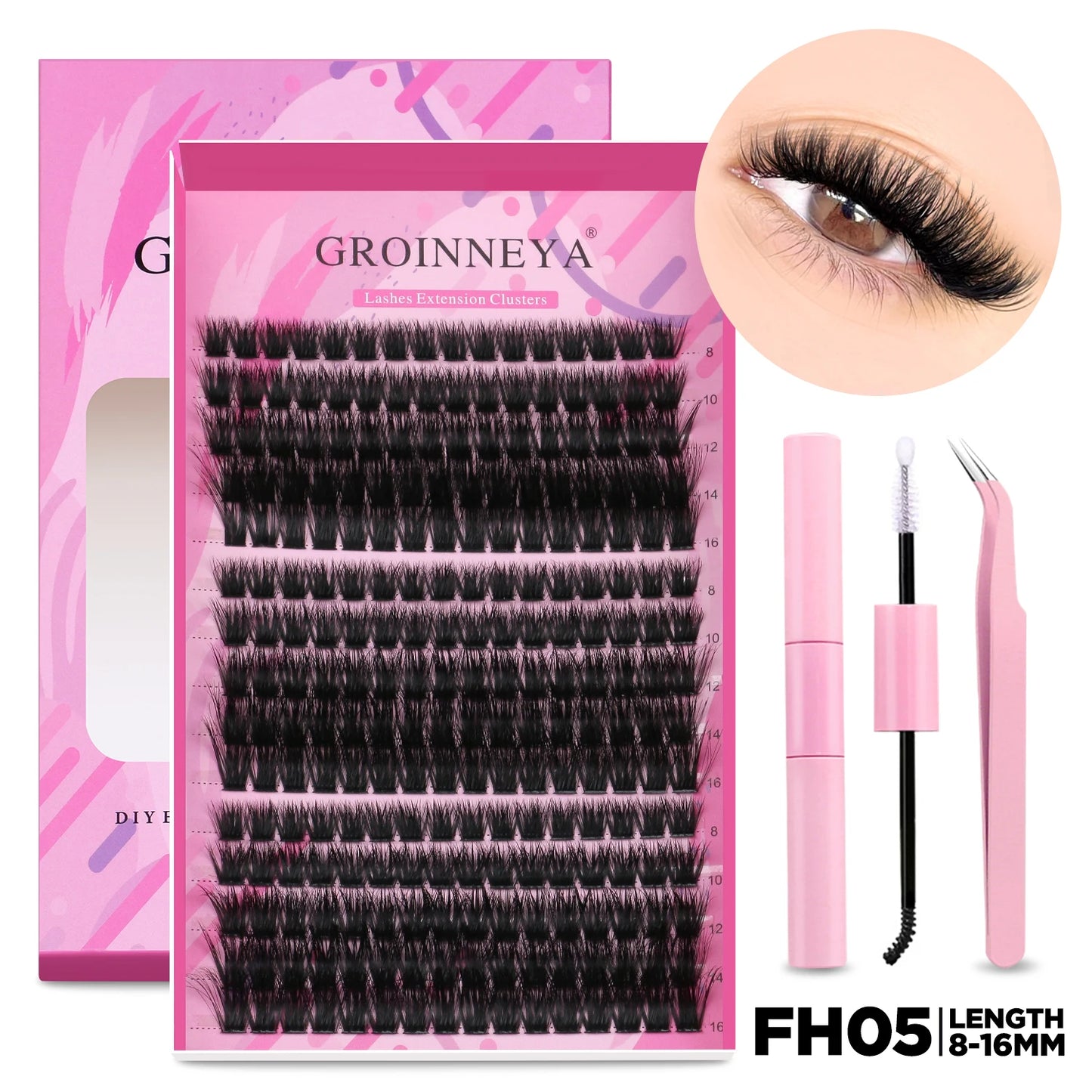 Pretty Pop DIY Lash Kit – Full Set with Bond & Seal, Natural Cluster Lashes (Mix Lengths, At-Home Extensions)