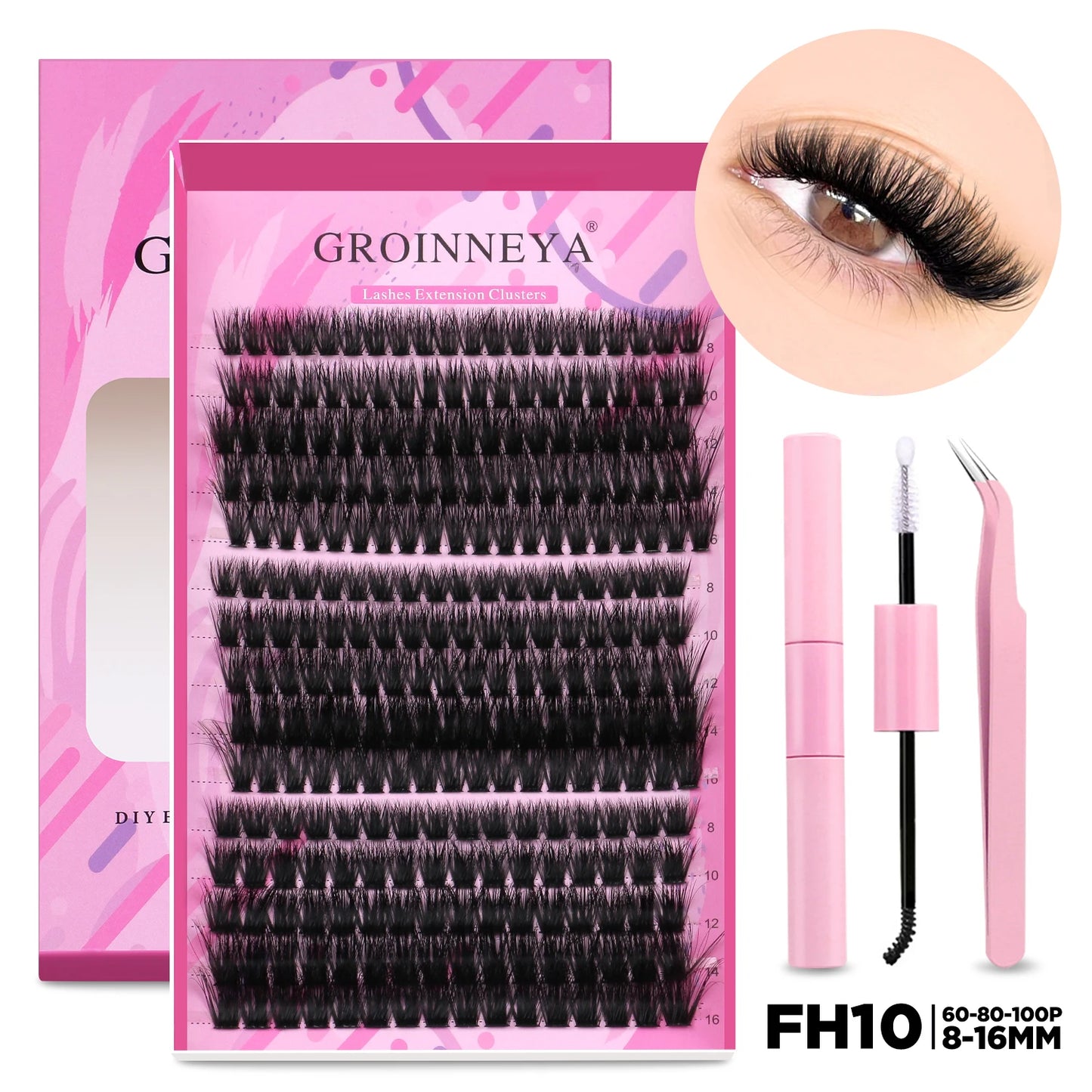 Pretty Pop DIY Lash Kit – Full Set with Bond & Seal, Natural Cluster Lashes (Mix Lengths, At-Home Extensions)