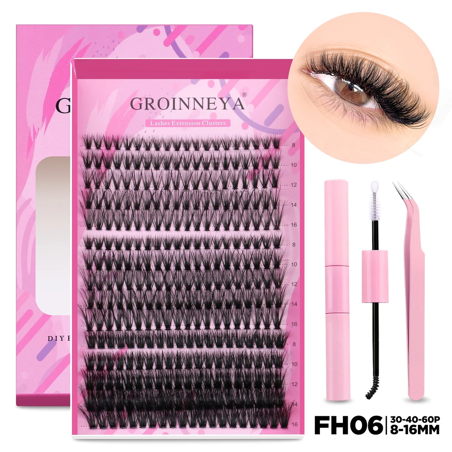 Pretty Pop DIY Lash Kit – Full Set with Bond & Seal, Natural Cluster Lashes (Mix Lengths, At-Home Extensions)